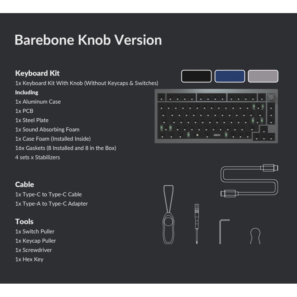 Keychron Q1 QMK Barebone ISO Navy Blue w/Knob
