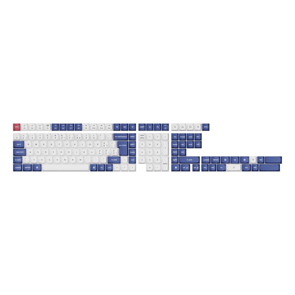Keychron Dye-Sub PBT Bleu foncé et Blanc Touches complètes (ISO-CH)