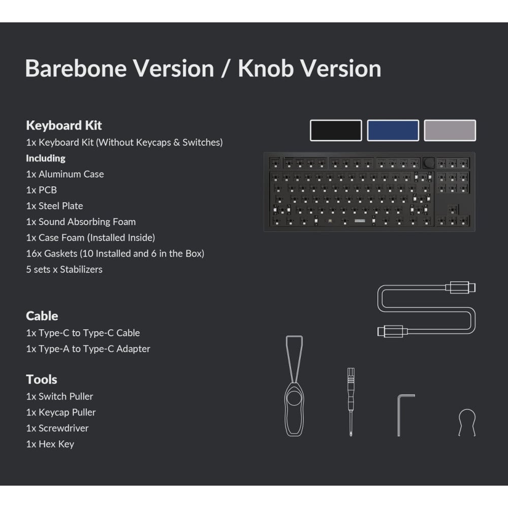 Keychron Q3 QMK Barebone ISO Navy Blue avec bouton