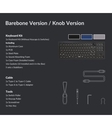 Keychron Q3 QMK Barebone ISO Navy Blue avec bouton