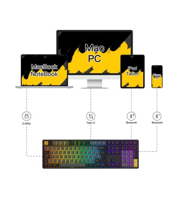 Akko 5108B Plus Noir et Or ISO-DE – Clavier de jeu à trois modes