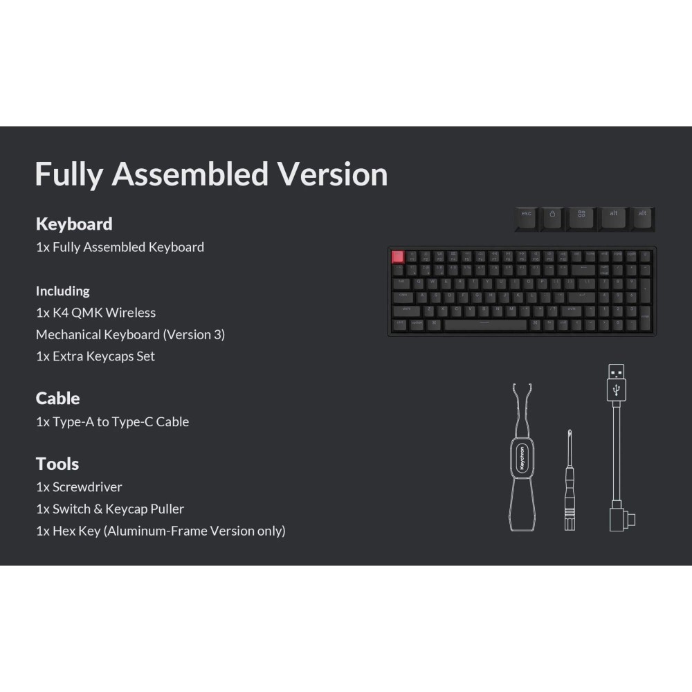 Keychron K4 QMK v3 ANSI-US – Clavier sans fil à 96 % avec remplacement à chaud