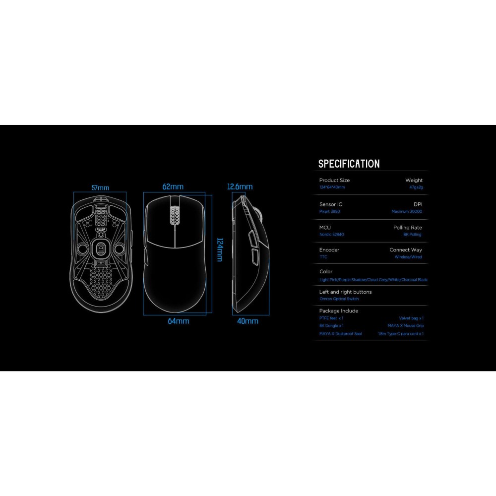 LAMZU MAYA X Cloud Grey – Souris de jeu 8K 47 g