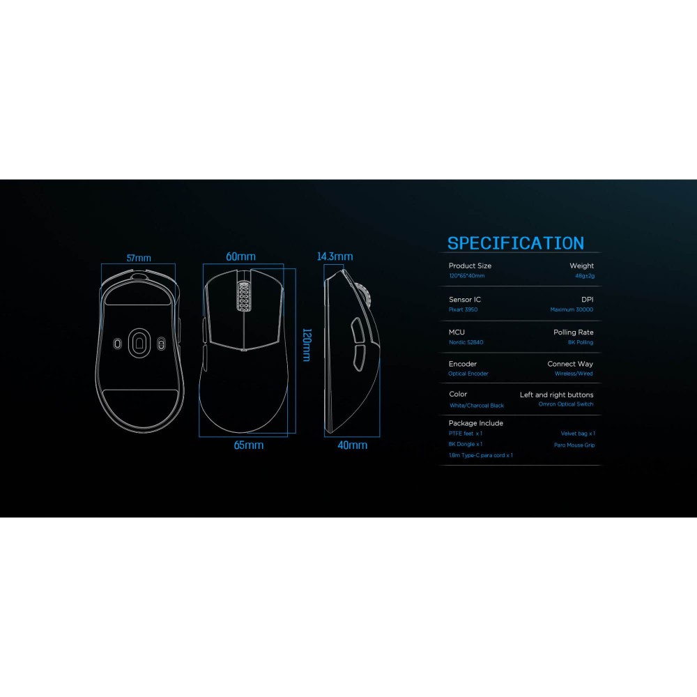 LAMZU PARO AURORA Charcoal Black – 48 g 8K Gaming Maus