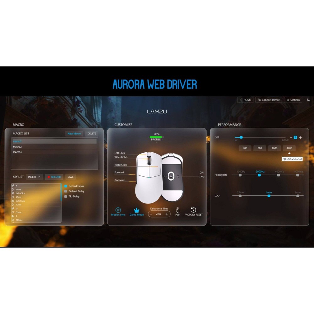 LAMZU PARO AURORA Polar White – 8K Gaming Maus 48g