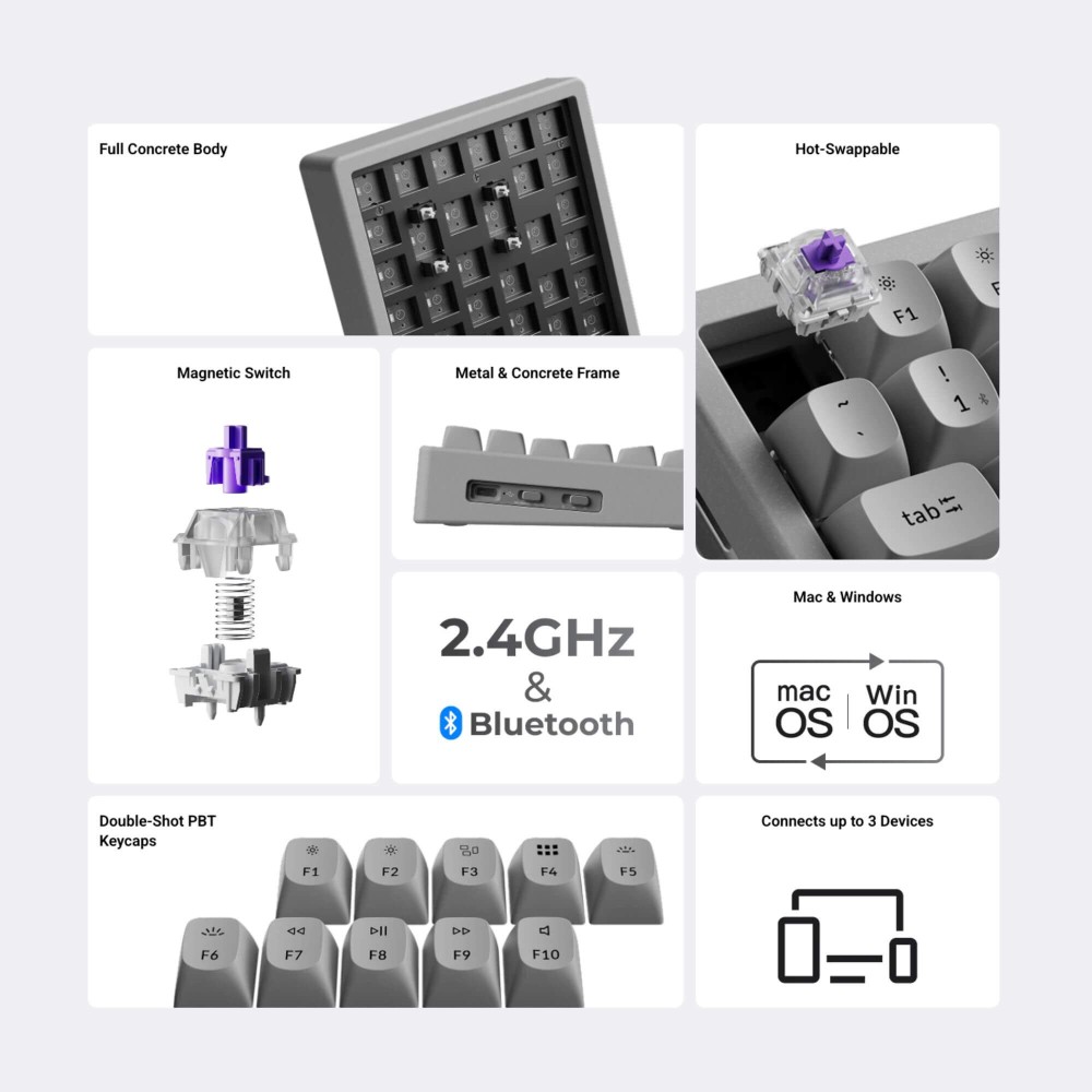 Keychron K2 HE Concrete Edition – Clavier de jeu magnétique