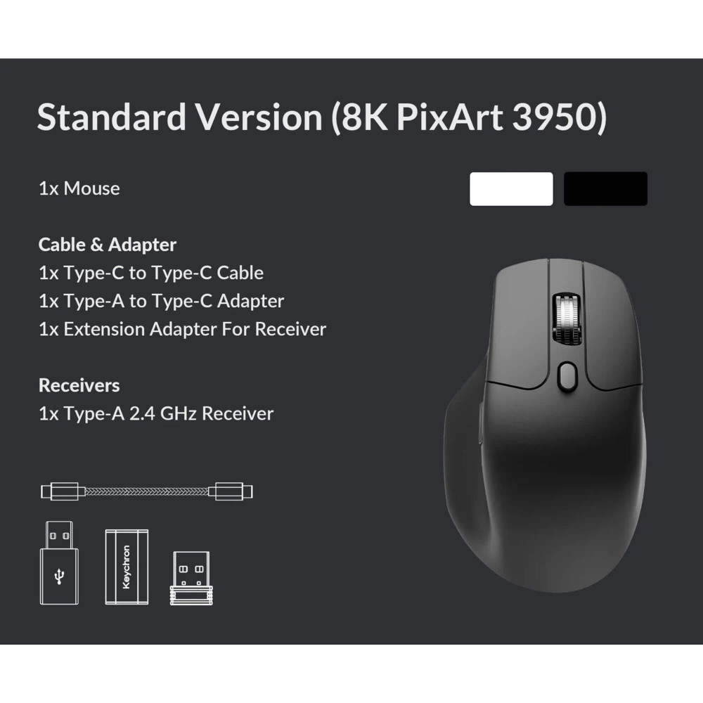 Keychron M6 Wireless 8K Mouse Black | PixArt 3950 & 8000 Hz