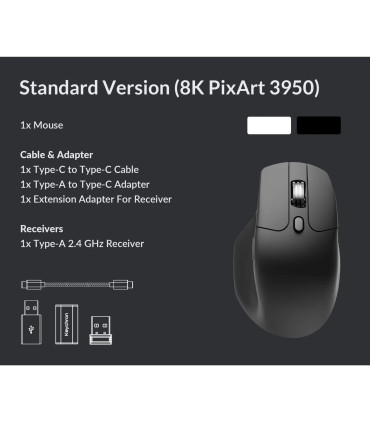 Keychron M6 Wireless 8K Mouse Black | PixArt 3950 & 8000 Hz