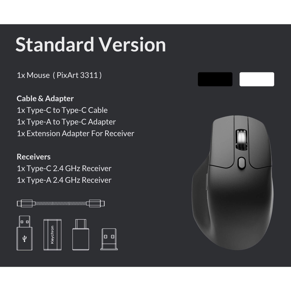 Keychron Souris sans fil 1K M6 noir | Souris ergonomique