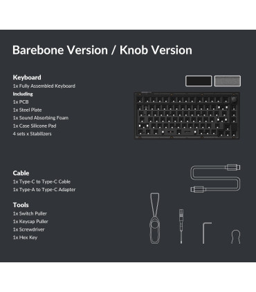 Keychron V1 Barebone ANSI Frosted Black avec bouton