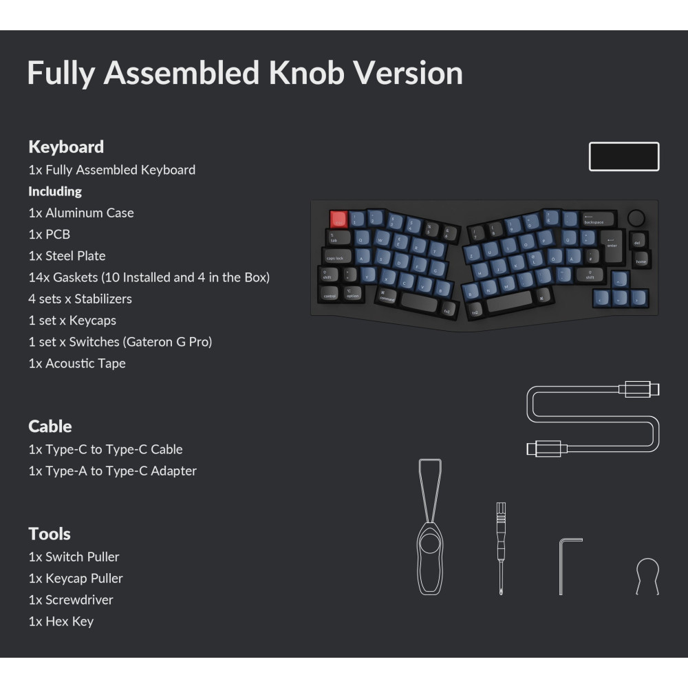 Keychron Q8 Black QMK Brown Switch (ISO-CH) w/Knob