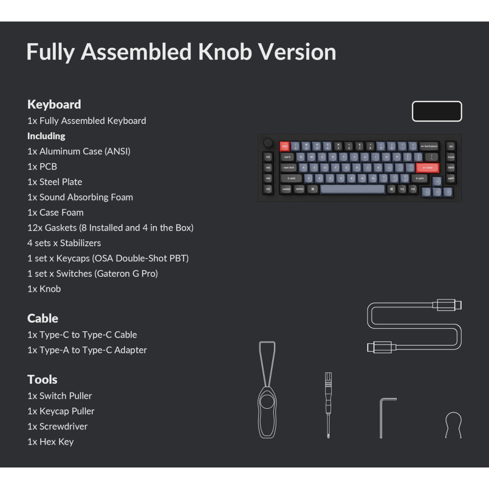Keychron Q65 Interrupteur QMK brun noir (ANSI) avec bouton